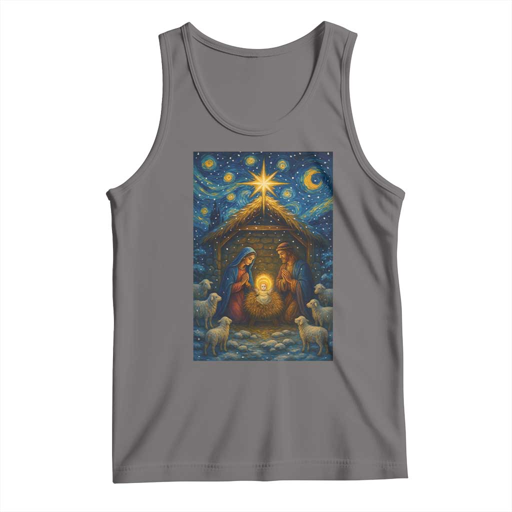 Jesus Christmas Tank Top Starry Night Nativity Scene Xmas TS14 Deep Heather Print Your Wear