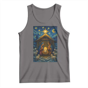 Jesus Christmas Tank Top Starry Night Nativity Scene Xmas TS14 Deep Heather Print Your Wear