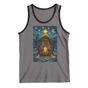 Jesus Christmas Tank Top Starry Night Nativity Scene Xmas TS14 Deep Heather Black Print Your Wear