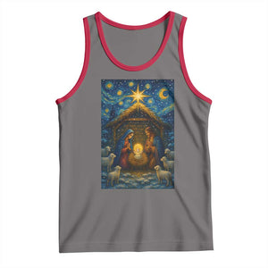 Jesus Christmas Tank Top Starry Night Nativity Scene Xmas TS14 Deep Heather Red Print Your Wear