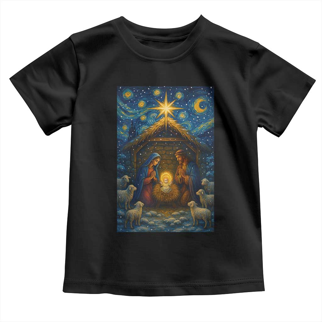 Jesus Christmas Toddler T Shirt Starry Night Nativity Scene Xmas TS14 Black Print Your Wear