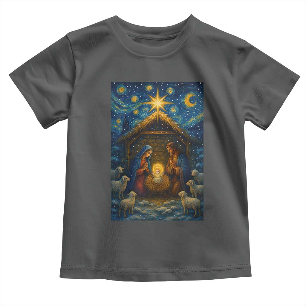 Jesus Christmas Toddler T Shirt Starry Night Nativity Scene Xmas TS14 Dark Heather Print Your Wear