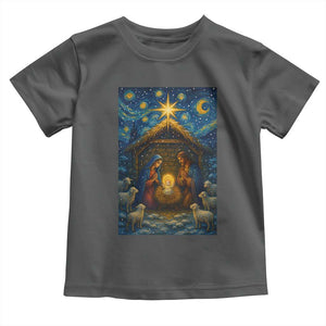Jesus Christmas Toddler T Shirt Starry Night Nativity Scene Xmas TS14 Dark Heather Print Your Wear