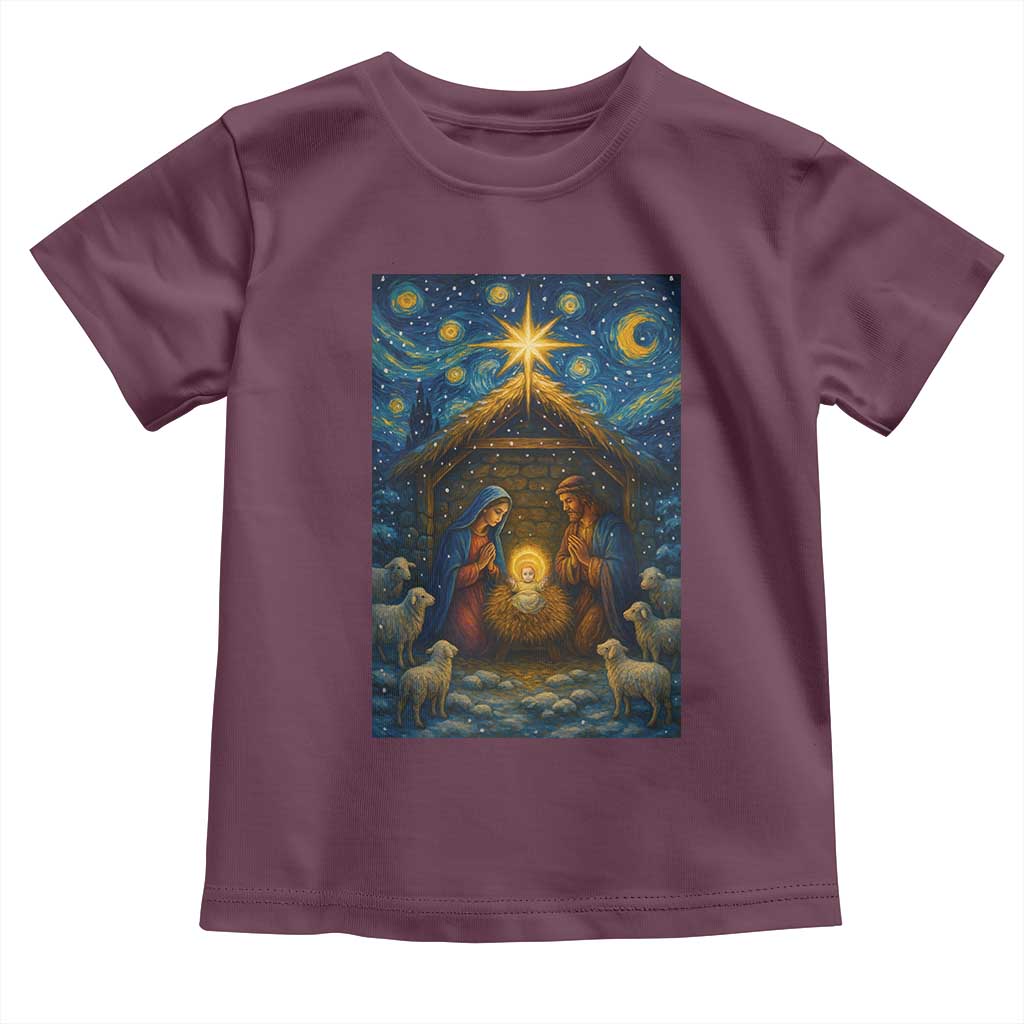 Jesus Christmas Toddler T Shirt Starry Night Nativity Scene Xmas TS14 Maroon Print Your Wear