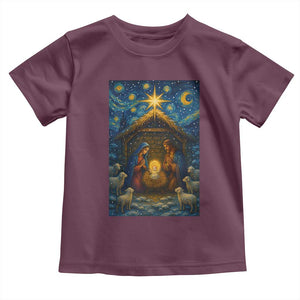Jesus Christmas Toddler T Shirt Starry Night Nativity Scene Xmas TS14 Maroon Print Your Wear
