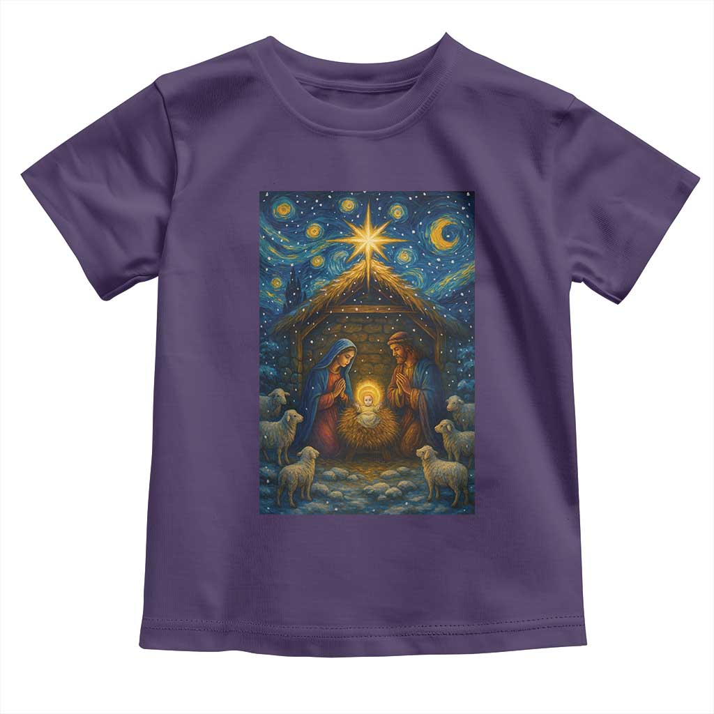 Jesus Christmas Toddler T Shirt Starry Night Nativity Scene Xmas TS14 Purple Print Your Wear