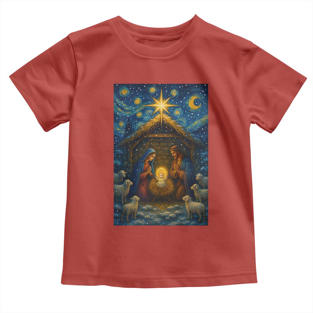 Jesus Christmas Toddler T Shirt Starry Night Nativity Scene Xmas TS14 Red Print Your Wear