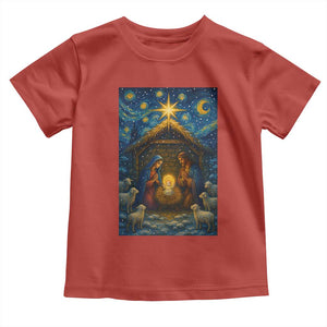 Jesus Christmas Toddler T Shirt Starry Night Nativity Scene Xmas TS14 Red Print Your Wear