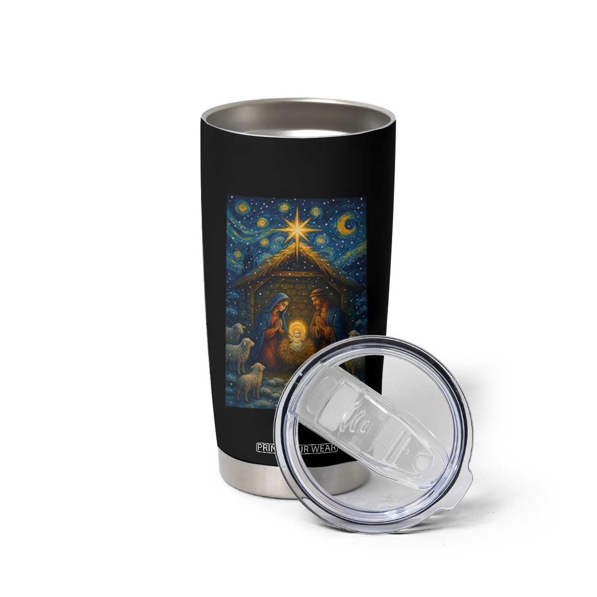 Jesus Christmas Tumbler Cup Starry Night Nativity Scene Xmas TS14 Print Your Wear