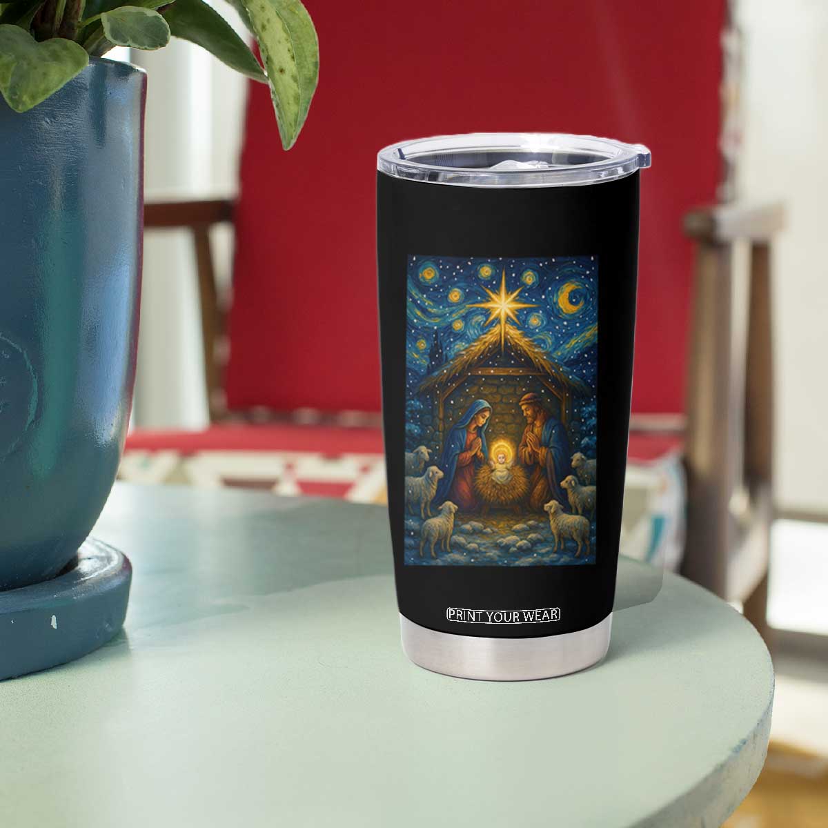 Jesus Christmas Tumbler Cup Starry Night Nativity Scene Xmas TS14 Print Your Wear
