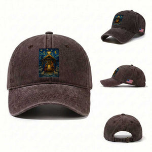 Jesus Christmas Washed Cotton Baseball Cap Starry Night Nativity Scene Xmas TS14 Washed Cap Universal Fit Dark Brown Print Your Wear