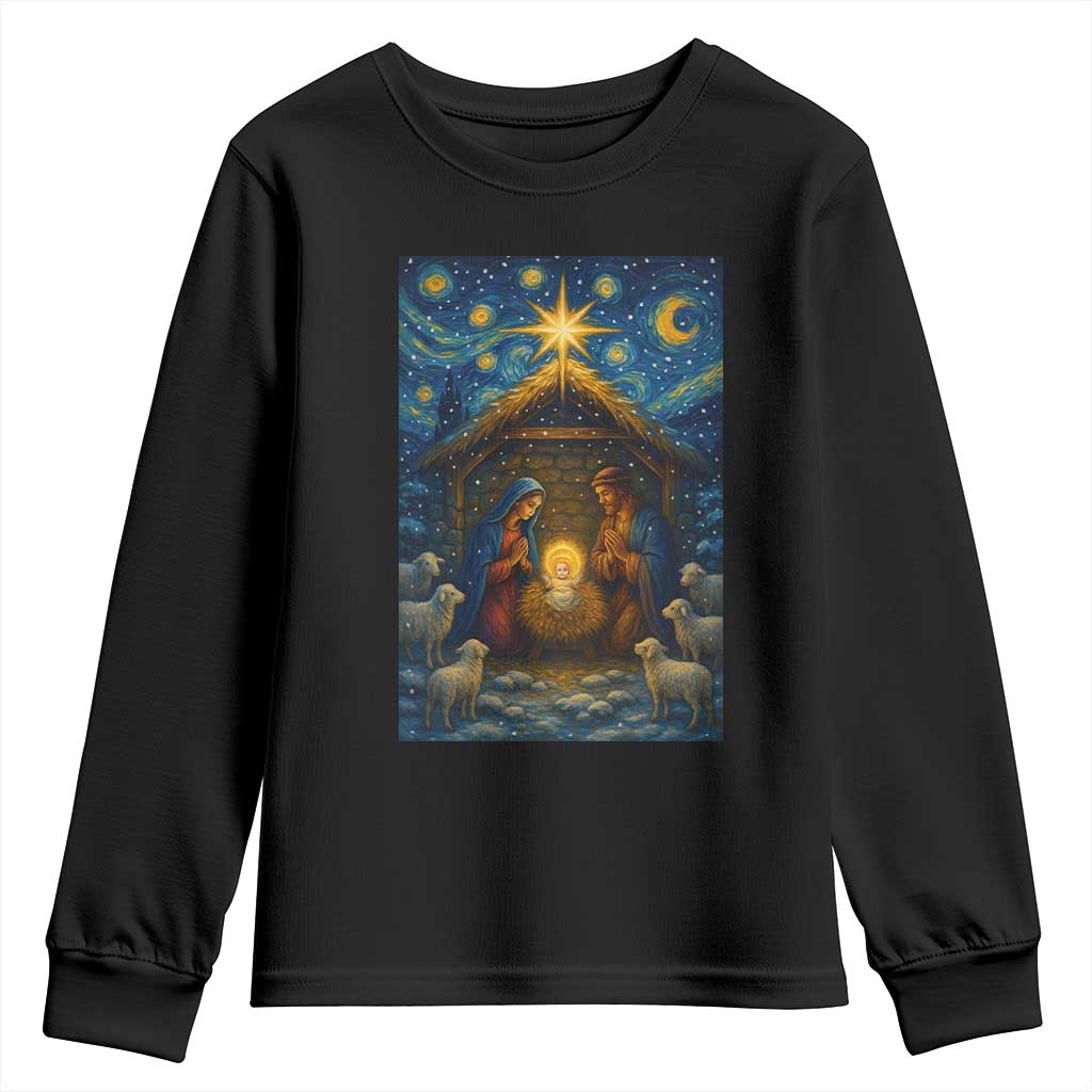 Jesus Christmas Youth Sweatshirt Starry Night Nativity Scene Xmas TS14 Black Print Your Wear