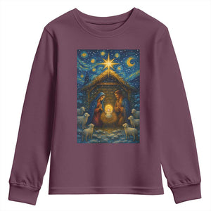 Jesus Christmas Youth Sweatshirt Starry Night Nativity Scene Xmas TS14 Maroon Print Your Wear
