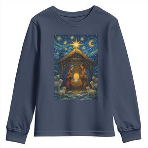 Jesus Christmas Youth Sweatshirt Starry Night Nativity Scene Xmas TS14 Navy Print Your Wear