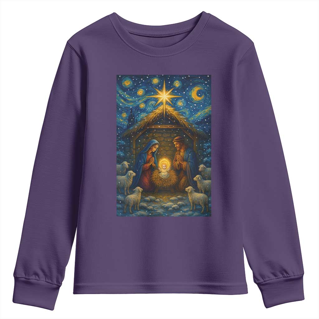 Jesus Christmas Youth Sweatshirt Starry Night Nativity Scene Xmas TS14 Purple Print Your Wear