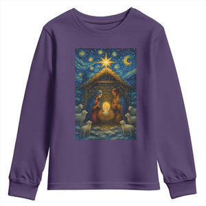 Jesus Christmas Youth Sweatshirt Starry Night Nativity Scene Xmas TS14 Purple Print Your Wear