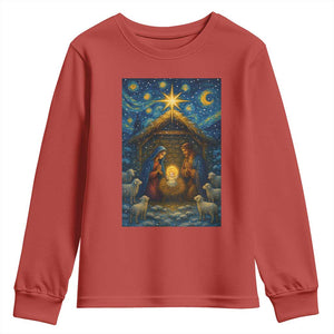 Jesus Christmas Youth Sweatshirt Starry Night Nativity Scene Xmas TS14 Red Print Your Wear
