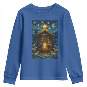 Jesus Christmas Youth Sweatshirt Starry Night Nativity Scene Xmas TS14 Royal Blue Print Your Wear