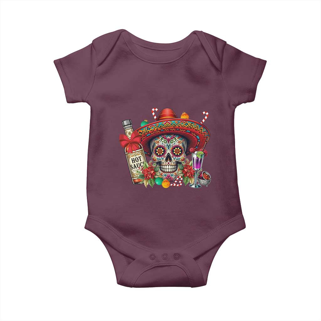 Cinco De Mayo Christmas Baby Onesie Mexican Sugar Skull Sombrero Tequila Party TS14 Maroon Print Your Wear