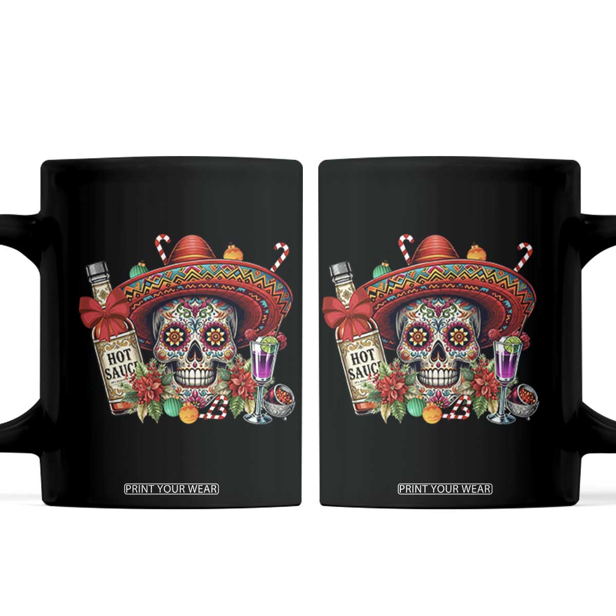 Cinco De Mayo Christmas Coffee Mug Mexican Sugar Skull Sombrero Tequila Party TS14 Black Print Your Wear