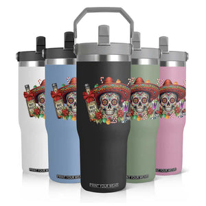 Cinco De Mayo Christmas Flip Straw Tumbler Mexican Sugar Skull Sombrero Tequila Party TS14 Print Your Wear