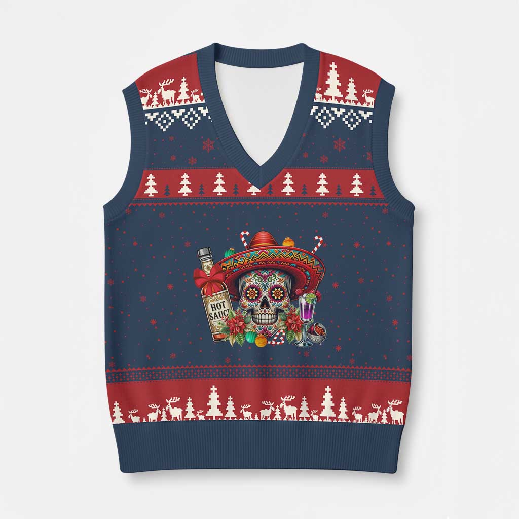 Cinco De Mayo Xmas V-Neck Knit Sweater Vest Mexican Sugar Skull Sombrero Tequila Party TS14 Navy Red Print Your Wear