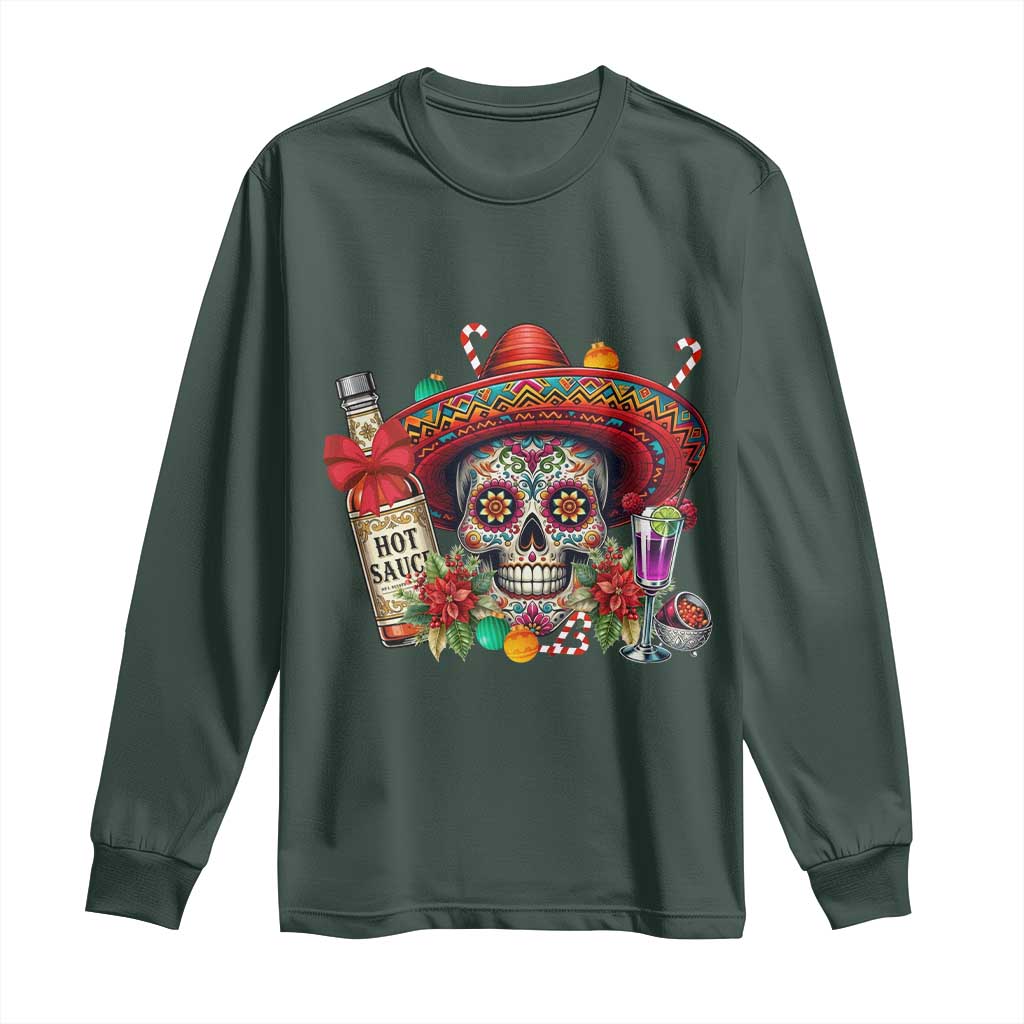Cinco De Mayo Christmas Long Sleeve Shirt Mexican Sugar Skull Sombrero Tequila Party TS14 Dark Forest Green Print Your Wear