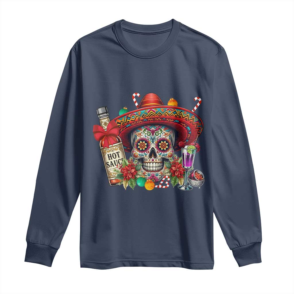 Cinco De Mayo Christmas Long Sleeve Shirt Mexican Sugar Skull Sombrero Tequila Party TS14 Navy Print Your Wear