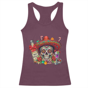 Cinco De Mayo Christmas Racerback Tank Top Mexican Sugar Skull Sombrero Tequila Party TS14 Maroon Print Your Wear