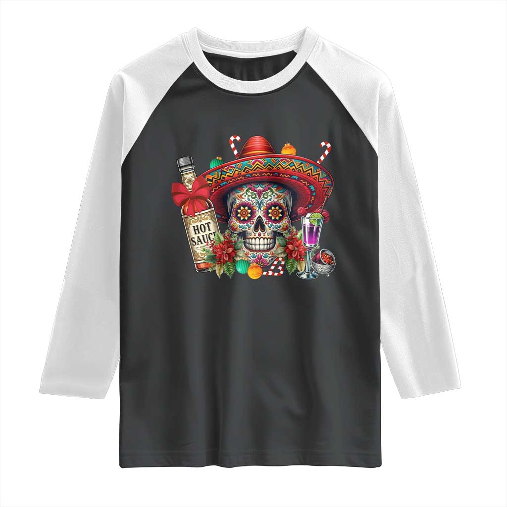 Cinco De Mayo Christmas Raglan Shirt Mexican Sugar Skull Sombrero Tequila Party TS14 Black White Print Your Wear
