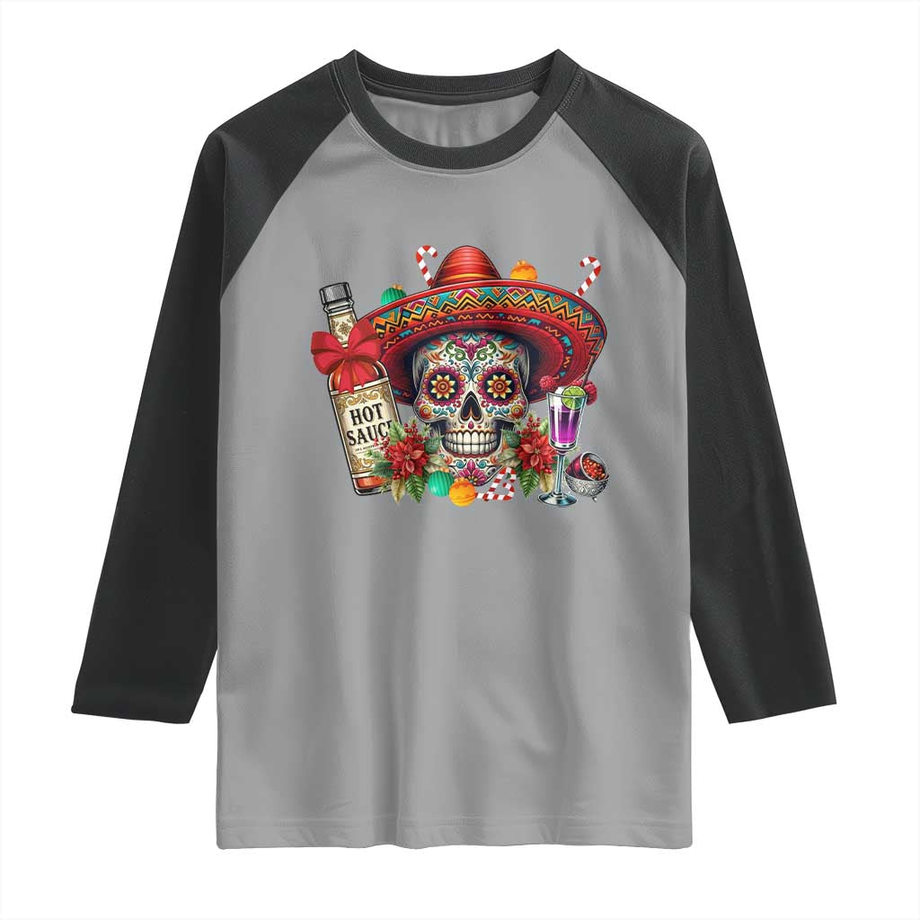 Cinco De Mayo Christmas Raglan Shirt Mexican Sugar Skull Sombrero Tequila Party TS14 Sport Gray Black Print Your Wear