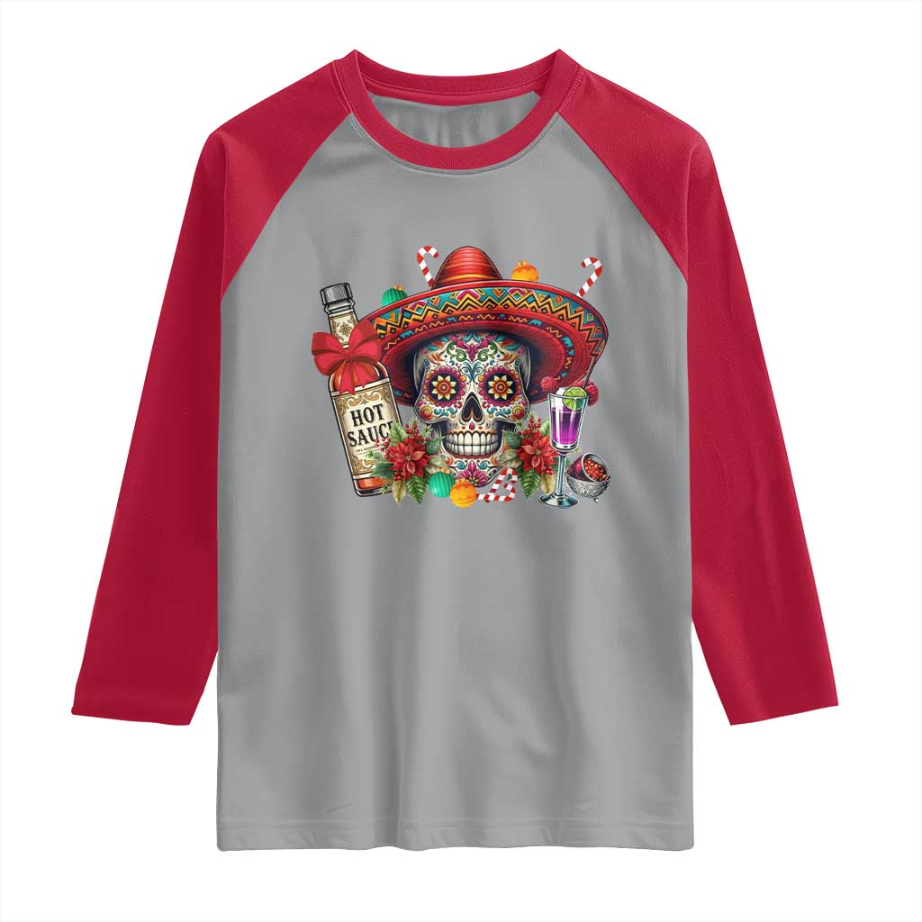 Cinco De Mayo Christmas Raglan Shirt Mexican Sugar Skull Sombrero Tequila Party TS14 Sport Gray Red Print Your Wear