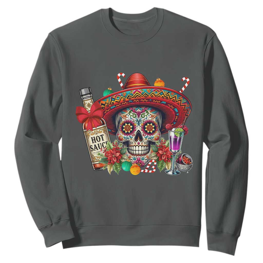 Cinco De Mayo Christmas Sweatshirt Mexican Sugar Skull Sombrero Tequila Party TS14 Dark Heather Print Your Wear