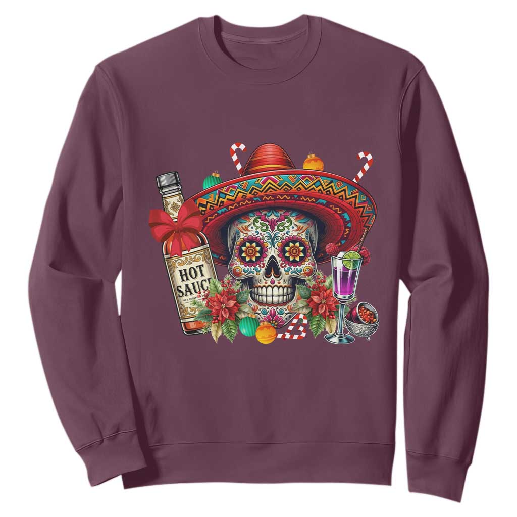 Cinco De Mayo Christmas Sweatshirt Mexican Sugar Skull Sombrero Tequila Party TS14 Maroon Print Your Wear