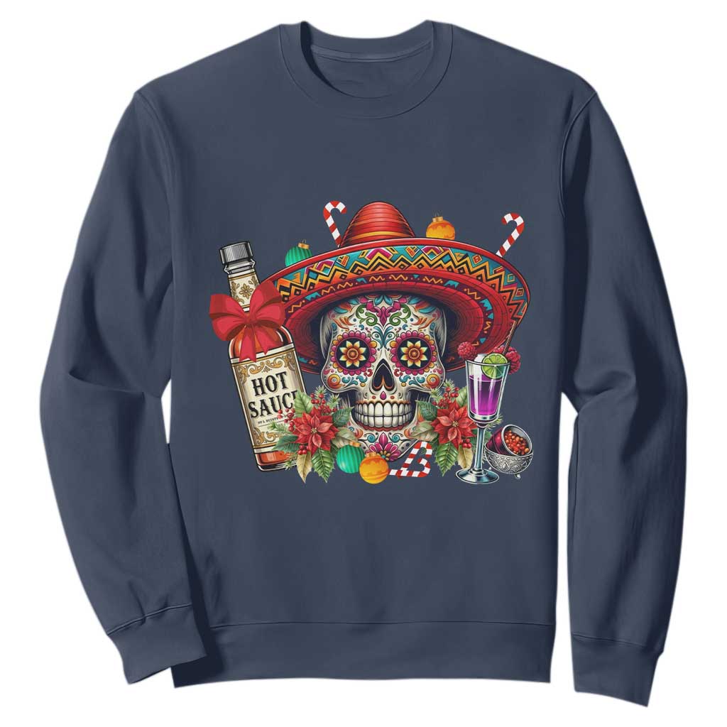 Cinco De Mayo Christmas Sweatshirt Mexican Sugar Skull Sombrero Tequila Party TS14 Navy Print Your Wear