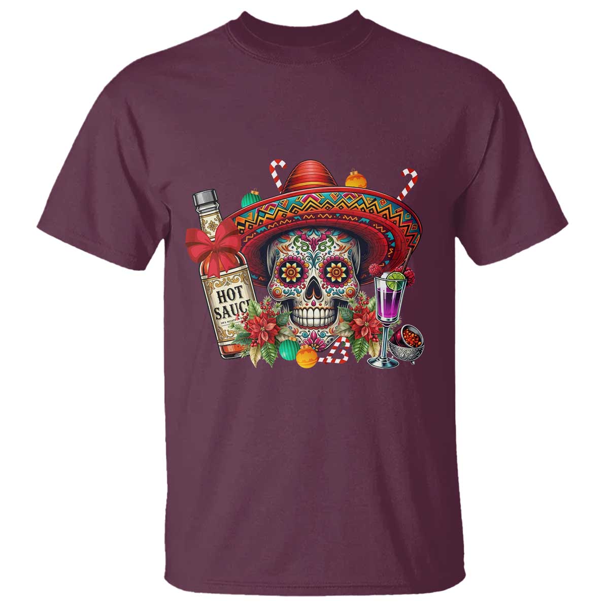Cinco De Mayo Christmas T Shirt Mexican Sugar Skull Sombrero Tequila Party TS14 Maroon Print Your Wear
