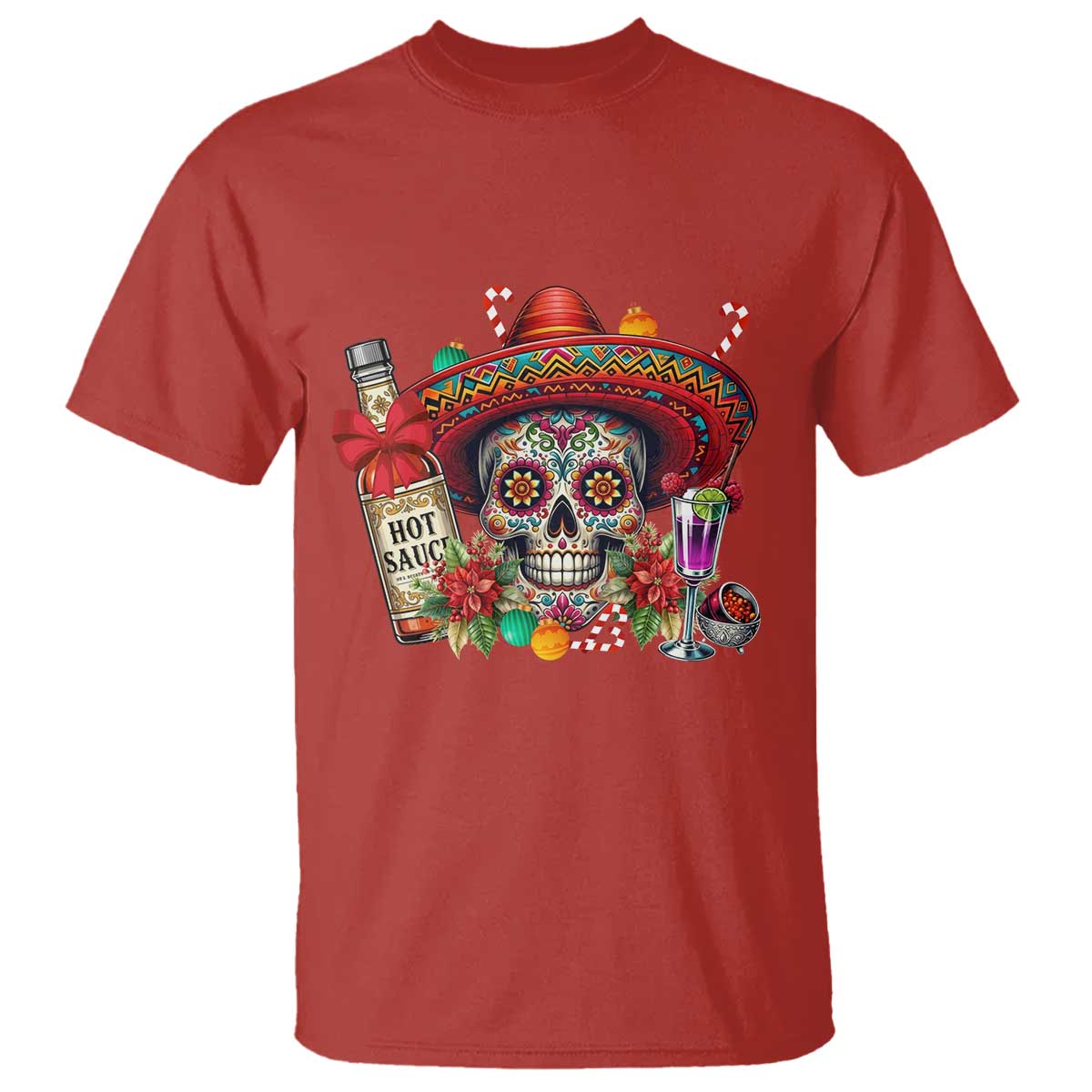 Cinco De Mayo Christmas T Shirt Mexican Sugar Skull Sombrero Tequila Party TS14 Red Print Your Wear