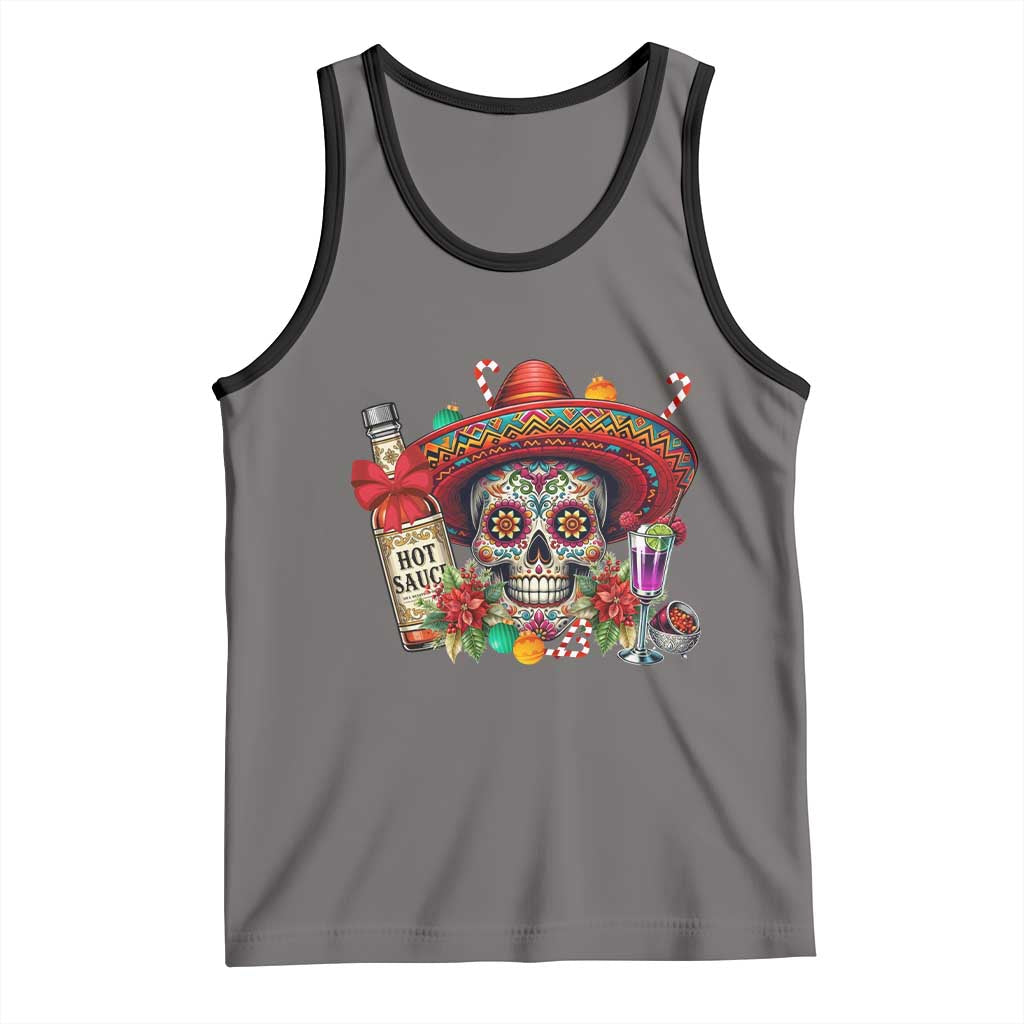 Cinco De Mayo Christmas Tank Top Mexican Sugar Skull Sombrero Tequila Party TS14 Deep Heather Black Print Your Wear