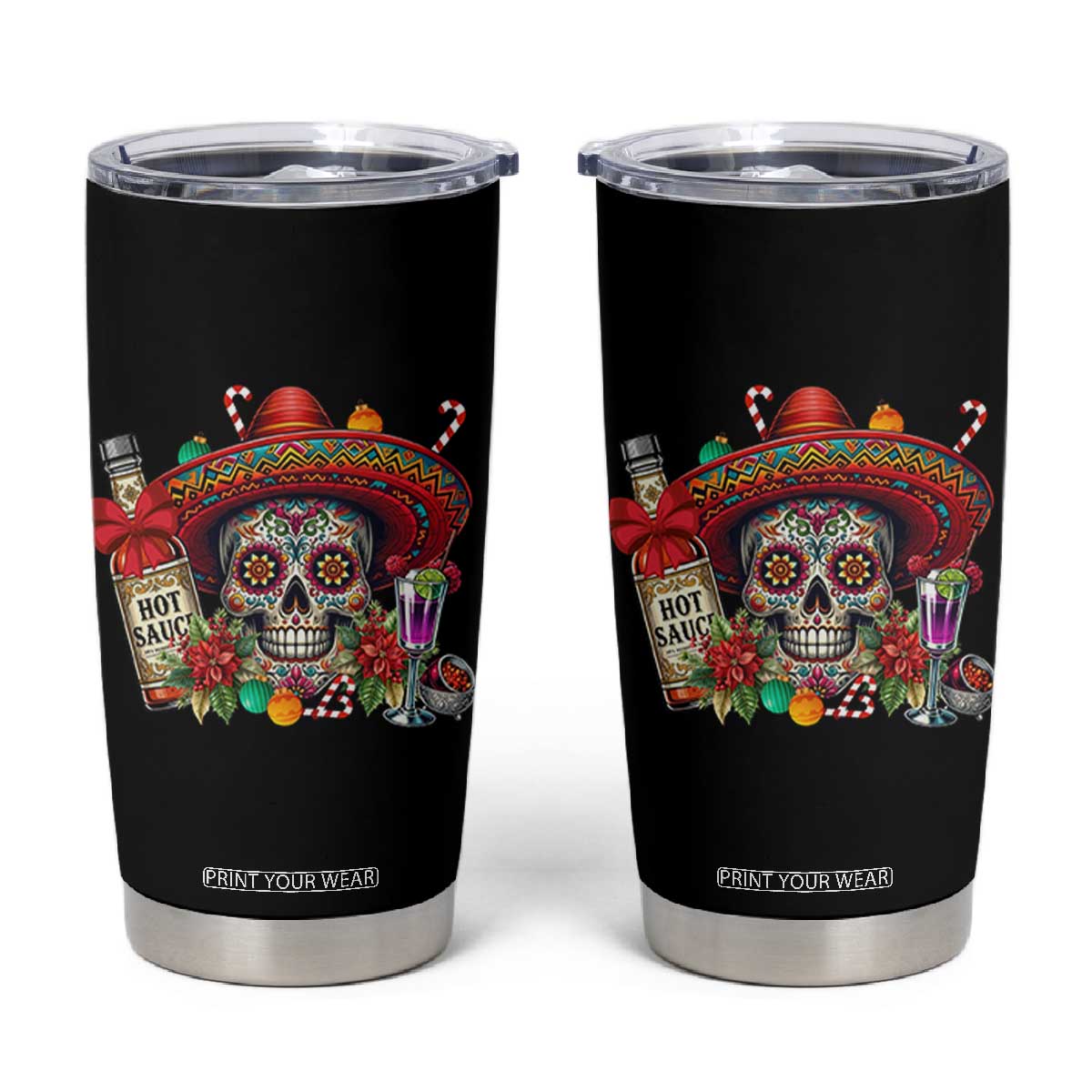 Cinco De Mayo Christmas Tumbler Cup Mexican Sugar Skull Sombrero Tequila Party TS14 Black Print Your Wear