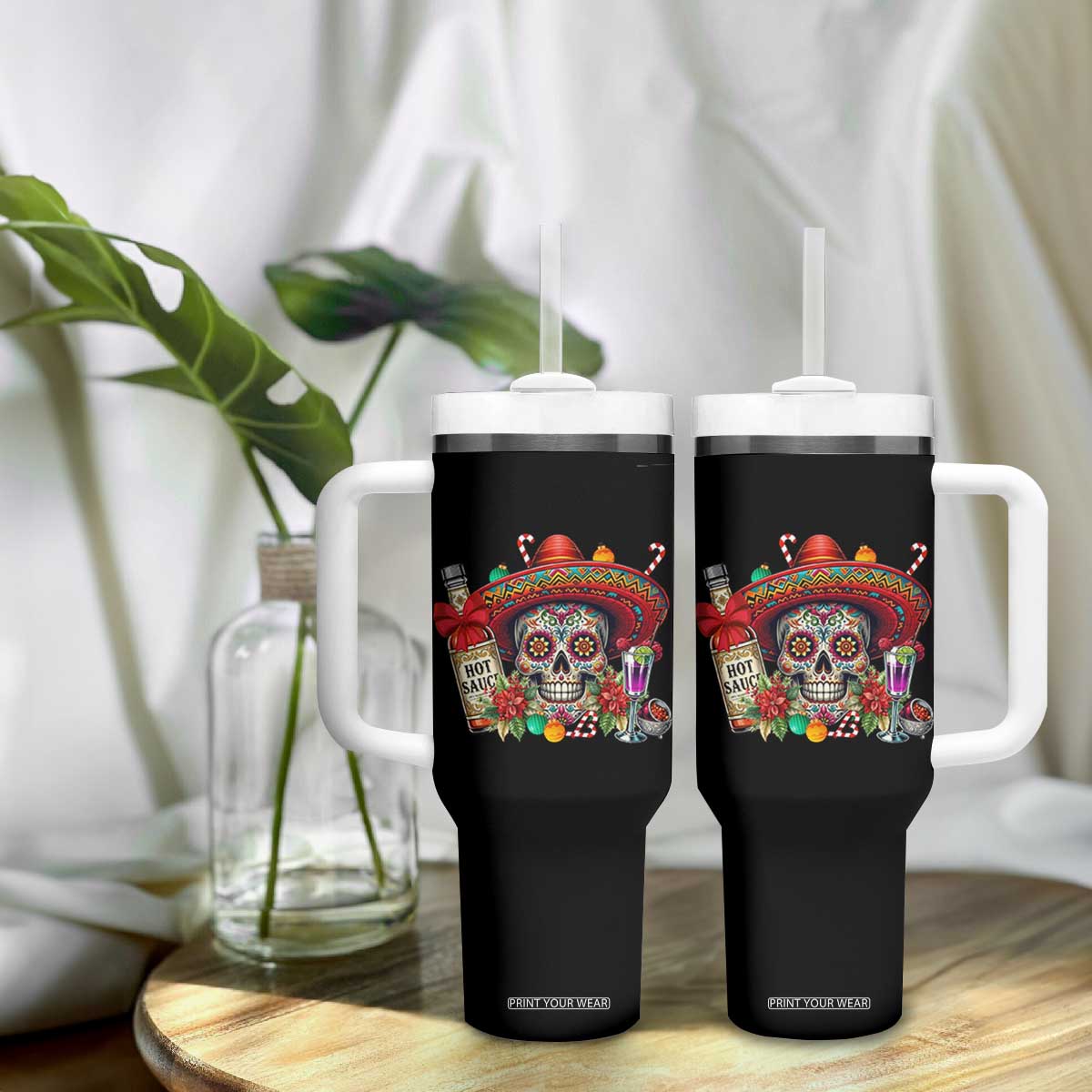 Cinco De Mayo Christmas Tumbler With Handle Mexican Sugar Skull Sombrero Tequila Party TS14 Print Your Wear
