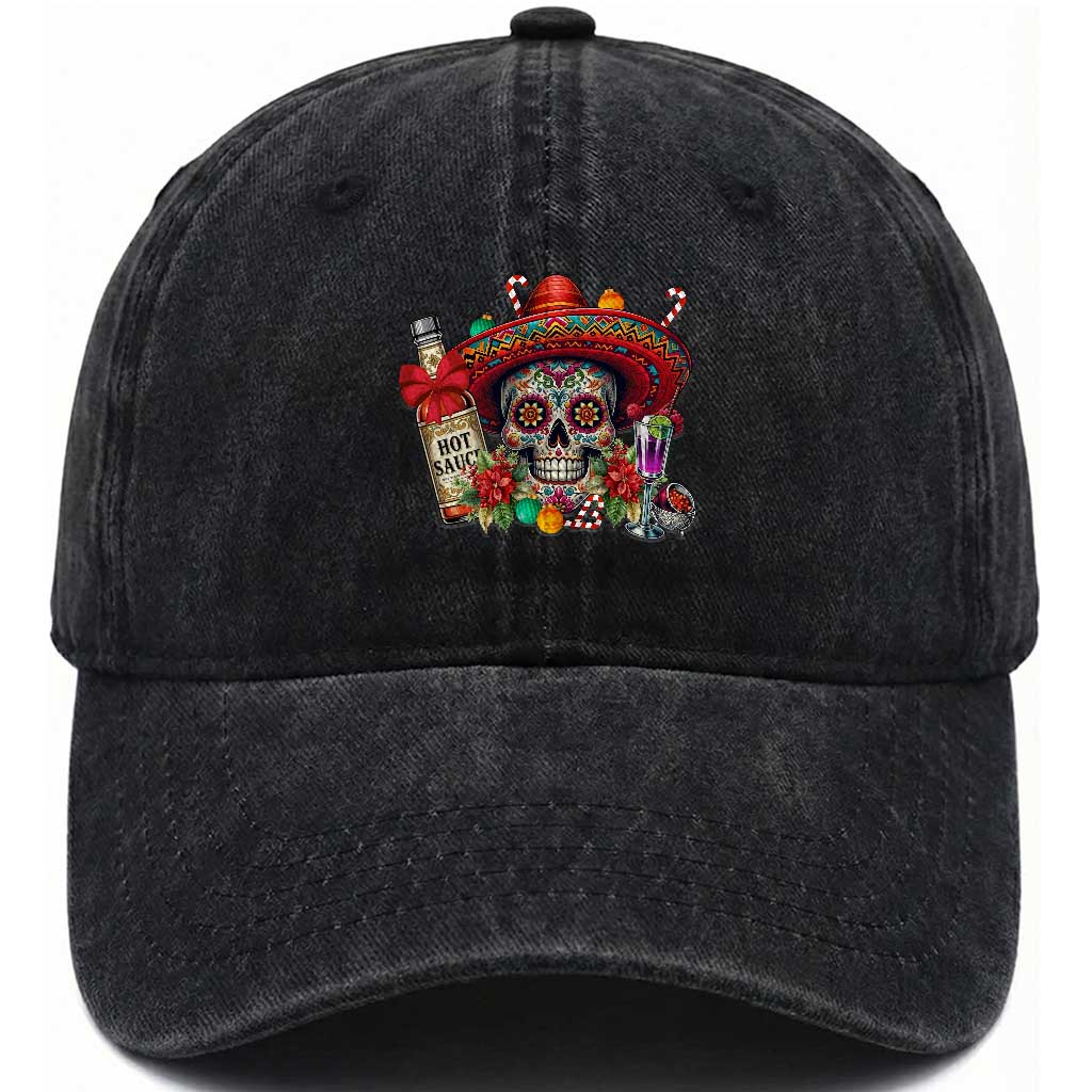 Cinco De Mayo Christmas Washed Cotton Baseball Cap Mexican Sugar Skull Sombrero Tequila Party TS14 Washed Cap Universal Fit Black Print Your Wear