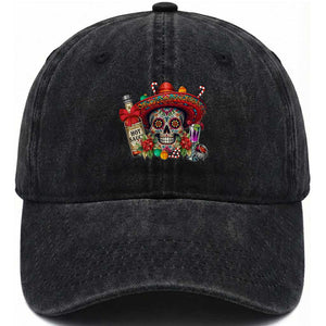 Cinco De Mayo Christmas Washed Cotton Baseball Cap Mexican Sugar Skull Sombrero Tequila Party TS14 Washed Cap Universal Fit Black Print Your Wear