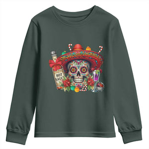 Cinco De Mayo Christmas Youth Sweatshirt Mexican Sugar Skull Sombrero Tequila Party TS14 Dark Forest Green Print Your Wear
