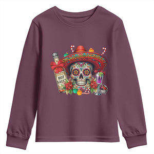 Cinco De Mayo Christmas Youth Sweatshirt Mexican Sugar Skull Sombrero Tequila Party TS14 Maroon Print Your Wear