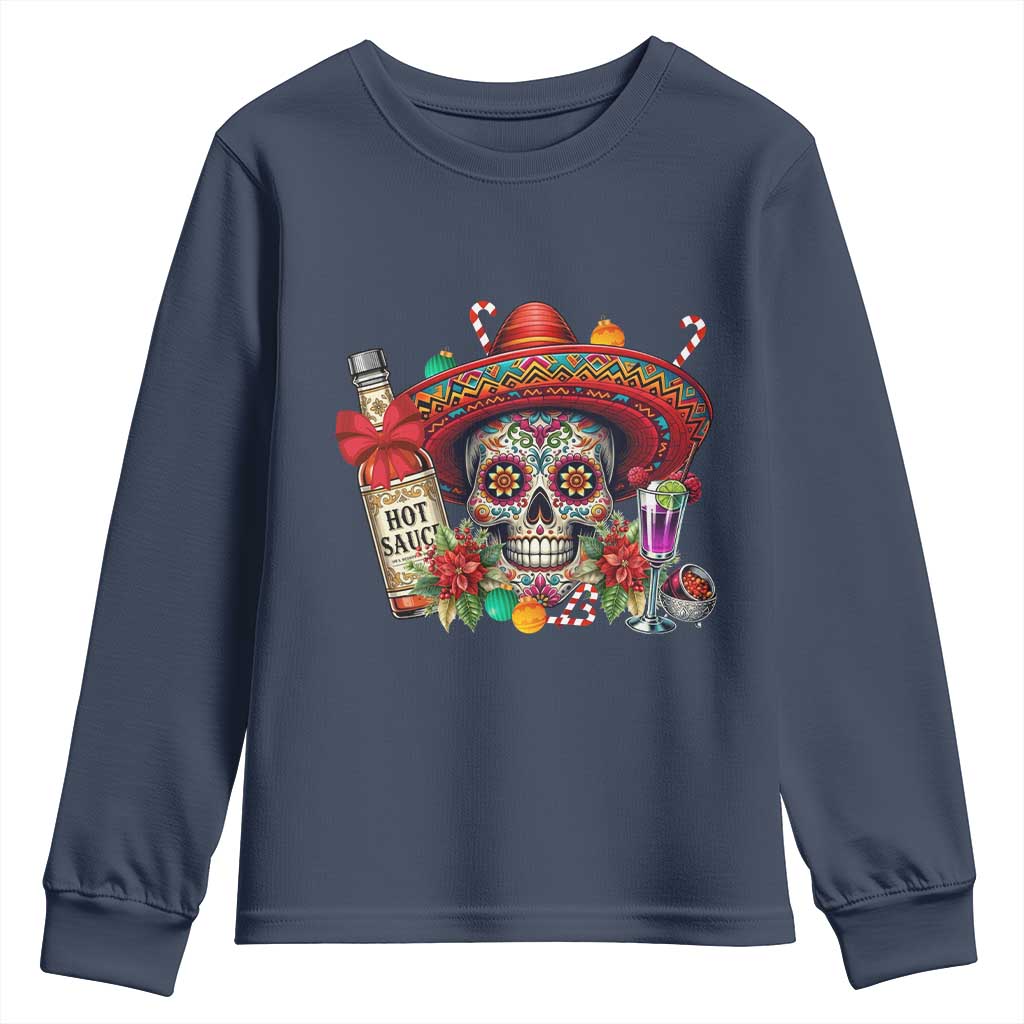 Cinco De Mayo Christmas Youth Sweatshirt Mexican Sugar Skull Sombrero Tequila Party TS14 Navy Print Your Wear