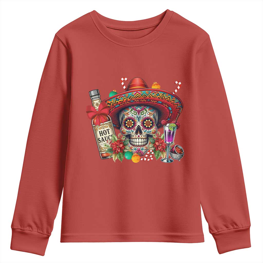 Cinco De Mayo Christmas Youth Sweatshirt Mexican Sugar Skull Sombrero Tequila Party TS14 Red Print Your Wear