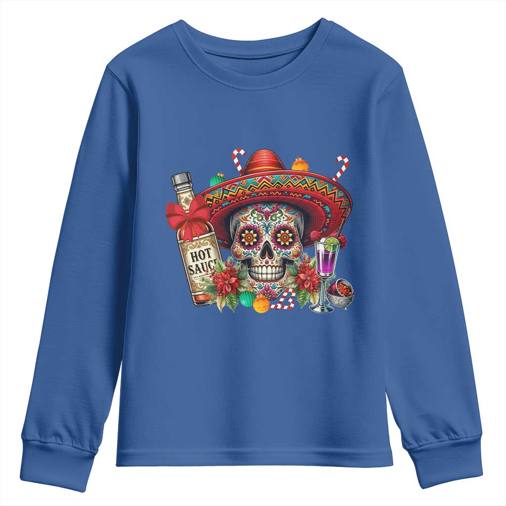 Cinco De Mayo Christmas Youth Sweatshirt Mexican Sugar Skull Sombrero Tequila Party TS14 Royal Blue Print Your Wear