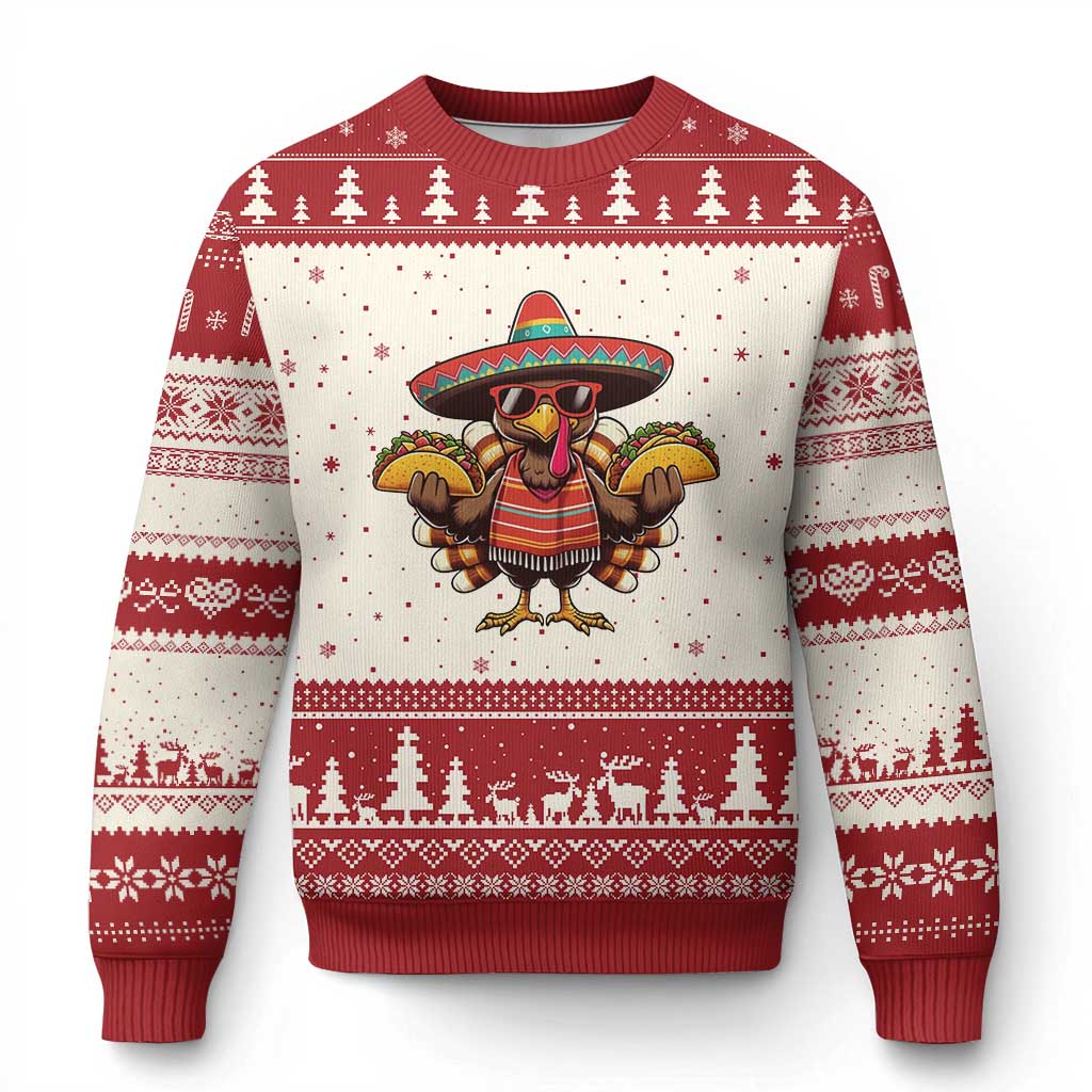 Funny Thanksgiving Turkey Ugly Christmas Sweater Taco Mexican Xmas - Print Your Wear