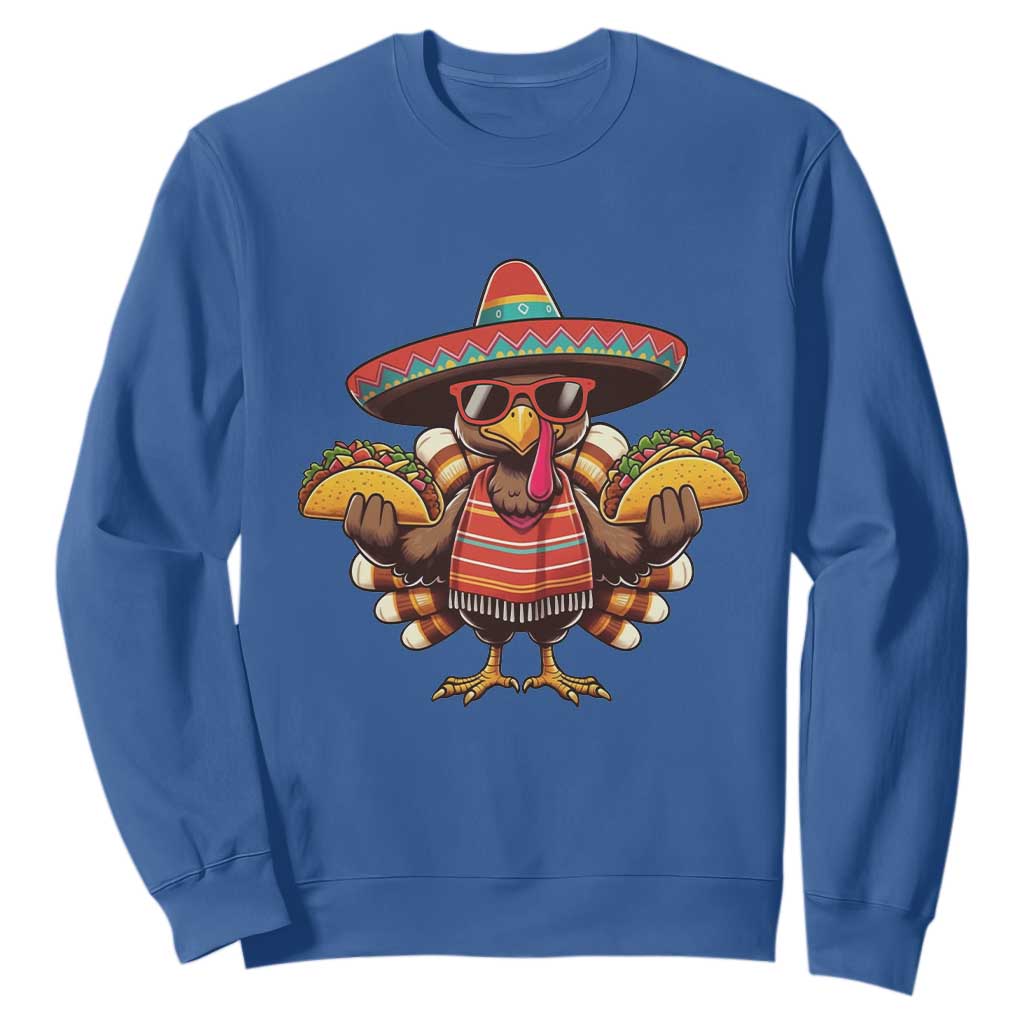 Funny Thanksgiving Turkey Sweatshirt Taco Mexican Christmas TS14 Royal Blue Print Your Wear