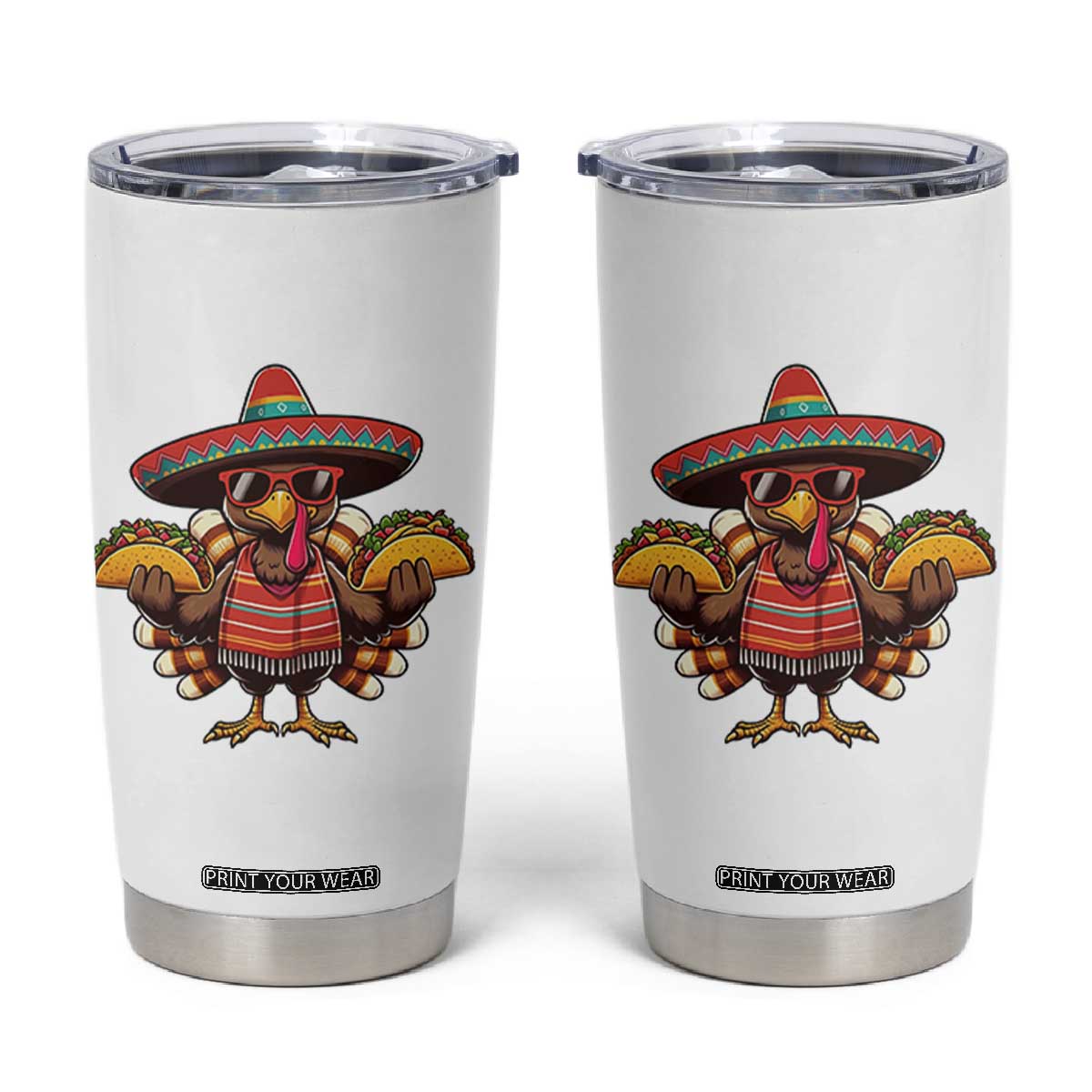 Funny Thanksgiving Turkey Tumbler Cup Taco Mexican Christmas TS14 White Print Your Wear